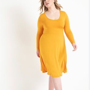 Eloquii Golden Yellow Scoop Neck Fit and Flare Dress